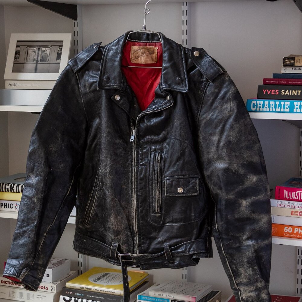 Vintage Black Leather Bomber Jacket with Red Lining - Picture 1 of 11